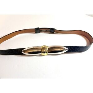 Alexis Kirk Reptile Leather Belt Sculptural Metal Clasp Vintage Statement Adjust